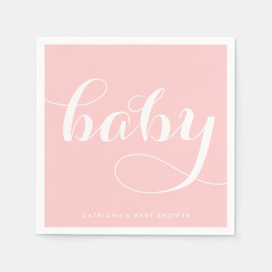 Baby | Roze Script Baby shower Papier servet (Voorkant)