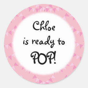 Baby Roze Slinger Klaar om te POP! Baby Borrel Ronde Sticker
