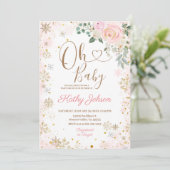 Baby Roze Snowflake Floral Baby shower Kaart (Staand voorkant)