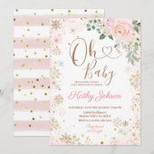 Baby Roze Snowflake Floral Baby shower Kaart (Voorkant / Achterkant)