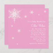 Baby roze Snowflakes Shower-uitnodiging Kaart (Voorkant / Achterkant)