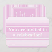 Baby roze strepen-uitnodiging kaart (Voorkant / Achterkant)