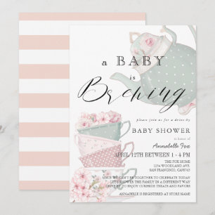 Baby Roze Tea Party drive-by Baby shower Kaart
