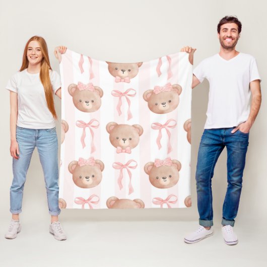 Baby Roze teddyberen en bogen Fleece Deken (In situ)