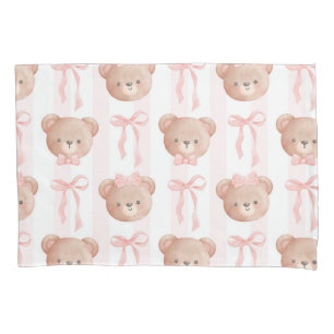 Baby Roze teddyberen en bogen Kussensloop