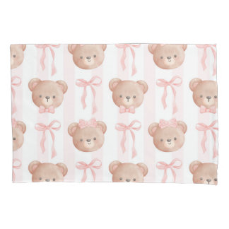 Baby Roze teddyberen en bogen Kussensloop