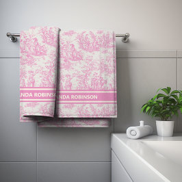  baby roze toile de jouy bedrukt bad handdoek