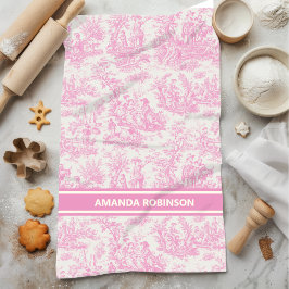  baby roze toile de jouy bedrukt theedoek