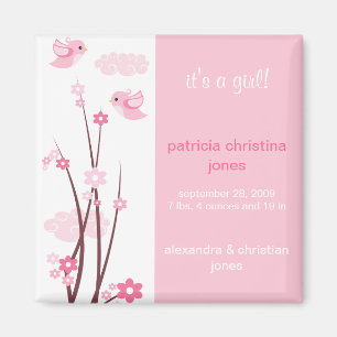 Baby roze Tortelduifjes Spring Flowers Magneet