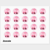 Baby roze tractor met ballonnetjes ronde sticker (Vel)