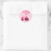 Baby roze tractor met ballonnetjes ronde sticker (Tas)