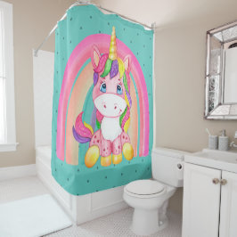 Baby Roze Unicorn over Groen Douchegordijn