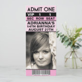 Baby roze VIP Foto Ticket Birthday Party Kaart (Staand voorkant)