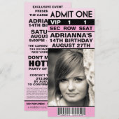 Baby roze VIP Foto Ticket Birthday Party Kaart (Voorkant / Achterkant)