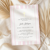 Baby Roze Waterverf Gouden Kruisdoop Folie Uitnodiging