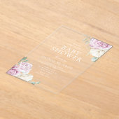 Baby Roze & Witte Bloemen Baby shower Acryl Uitnodigingen (Laagn)