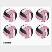 Baby roze, witte en zwarte volleybal ronde sticker (Vel)