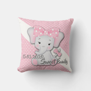 Baby roze witte grijze cartoon olifant personalise kussen