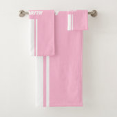 Baby Roze Witte Racing Stripes Monogram Kinder Mei Bad Handdoek (Insitu)