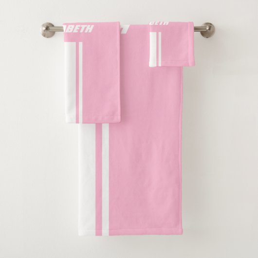 Baby Roze Witte Racing Stripes Monogram Kinder Mei Bad Handdoek (Insitu)