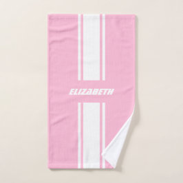 Baby Roze Witte Racing Stripes Monogram Kinder Mei Bad Handdoek