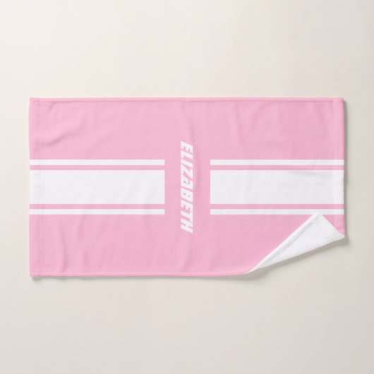 Baby Roze Witte Racing Stripes Monogram Kinder Mei Bad Handdoek (Handdoek)