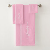 Baby Roze Witte Racing Stripes Monogram Meisjes Ki Bad Handdoek (Insitu)