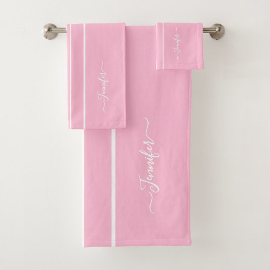 Baby Roze Witte Racing Stripes Monogram Meisjes Ki Bad Handdoek (Insitu)