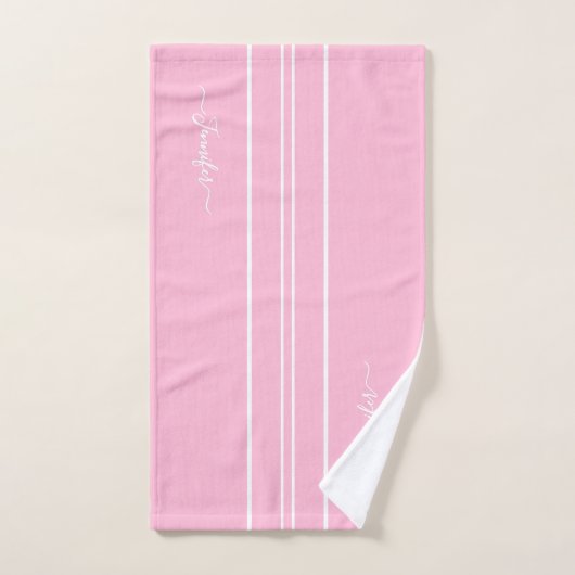 Baby Roze Witte Racing Stripes Monogram Meisjes Ki Bad Handdoek (Handdoek)