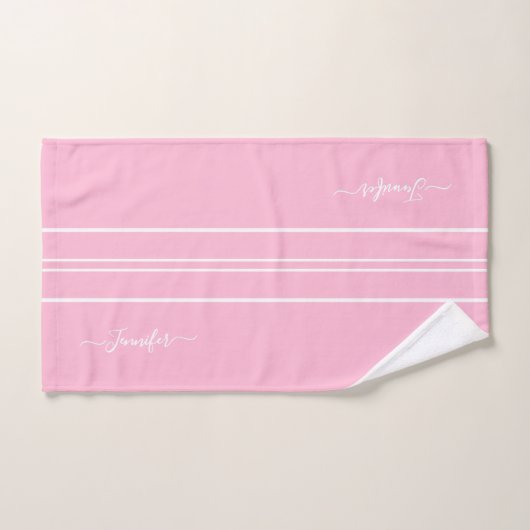 Baby Roze Witte Racing Stripes Monogram Meisjes Ki Bad Handdoek (Handdoek)
