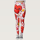 Baby Roze & Witte Streep Rode Hartjes Leggings (Voorkant)