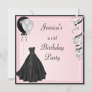 Baby roze zilveren zwarte ballonnen Formele 21ste Kaart