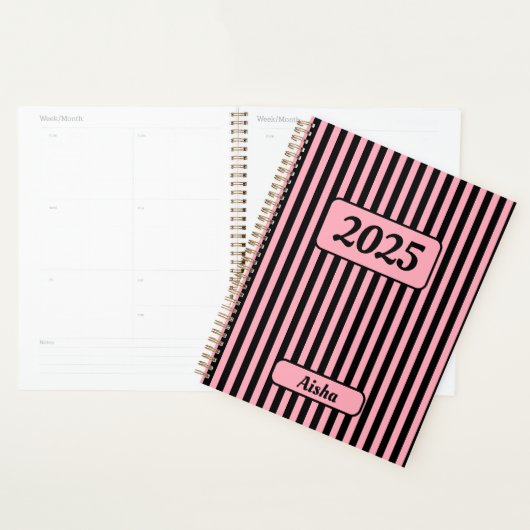 Baby Roze Zwart  Gestreept Naam Planner (Display)