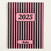 Baby Roze Zwart  Gestreept Naam Planner (Voorkant)