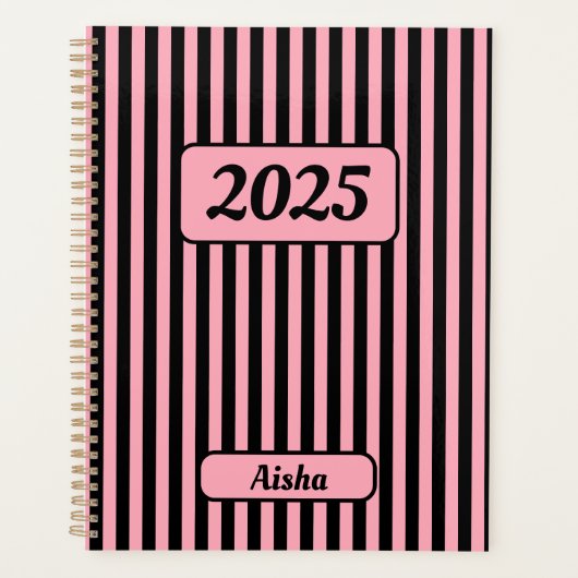 Baby Roze Zwart  Gestreept Naam Planner (Voorkant)