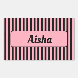 Baby Roze Zwart Gestreept Naam Rechthoekige Sticker