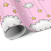 Baby Roze Zwitserse Stippen en sterren Cadeaupapier (Rol Hoek)