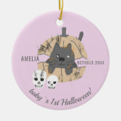 Baby`s 1e Halloween Roze Kat Pompoen Schedel Keramisch Ornament (Voorkant)