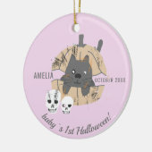Baby`s 1e Halloween Roze Kat Pompoen Schedel Keramisch Ornament (Links)