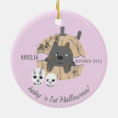 Baby`s 1e Halloween Roze Kat Pompoen Schedel Keramisch Ornament (Achterkant)