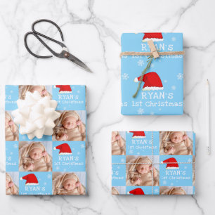 Baby`s 1e Kerst Foto Santa Hoed Sneeuwvlok  Inpakpapier Vel