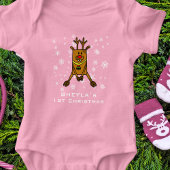 Baby`s 1e Kerst Schattige Herten Sneeuwvlok Roze M Romper