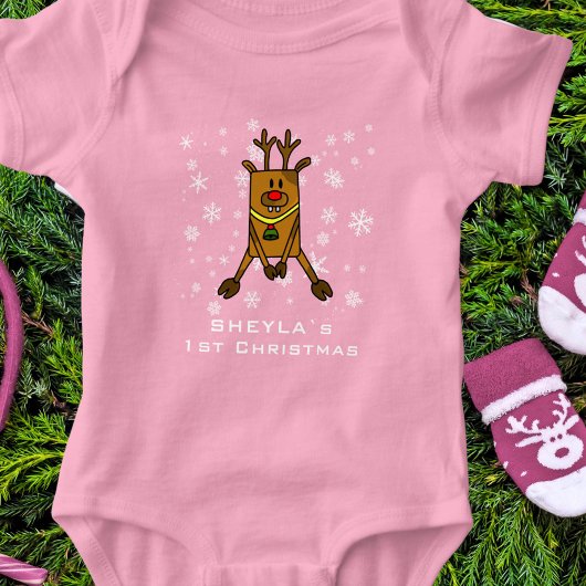 Baby`s 1e Kerst Schattige Herten Sneeuwvlok Roze M Romper