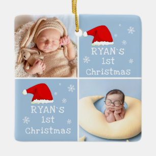 Baby`s 1e Kerstmis 2 Foto's Kerstman Hoed Sneeuwvl Keramisch Ornament