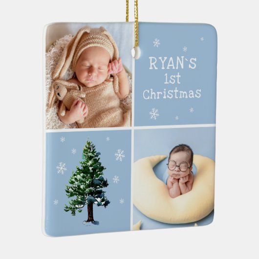 Baby`s 1e Kerstmis 2 Foto's Pijnboom Sneeuwvlokken Keramisch Ornament (Rechts)
