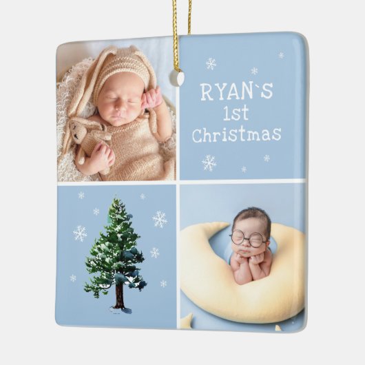 Baby`s 1e Kerstmis 2 Foto's Pijnboom Sneeuwvlokken Keramisch Ornament (Links)
