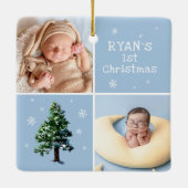 Baby`s 1e Kerstmis 2 Foto's Pijnboom Sneeuwvlokken Keramisch Ornament (Achterkant)