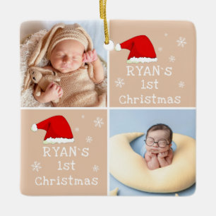 Baby`s 1e Kerstmis 2 Foto's Santa Hat Sneeuwvlok Keramisch Ornament