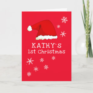 Baby`s 1e kerstmis Santa hoed Sneeuwvlok Foto Kaart
