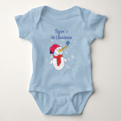 Baby`s 1e Kerstmis Schattigee Sneeuwman Sneeuwvlok Romper (Voorkant)